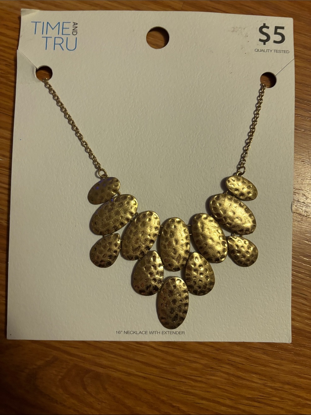 New TIME AND TRU Gold Hammered Statement Necklace